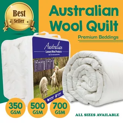 AUSTRALIAN WOOL Quilt Winter/Summer Duvet Doona 350/500/700GSM Weight ALL SIZE • $45