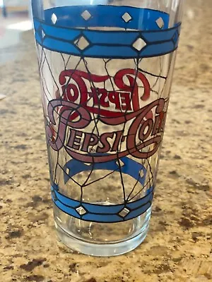 Vintage 1970s Stained Glass Look Pepsi Cola Glass 5 1/8  Tall • $13