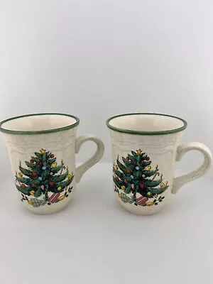 Mikasa Festive Season Mugs EB 451 Japan Christmas Tree Holly Holiday Coffee Cups • $13.49