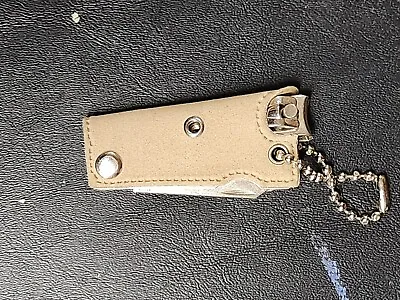 Vintage Tan Leather Key Chain 2.5  Travel Nail Clipper Manicure Set Knife File • $15.99