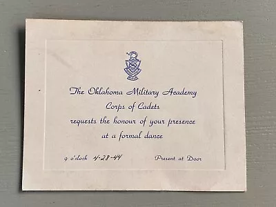 Vintage Oklahoma Military Academy Invitation Card To Formal Dance 1944 Claremore • $19.99