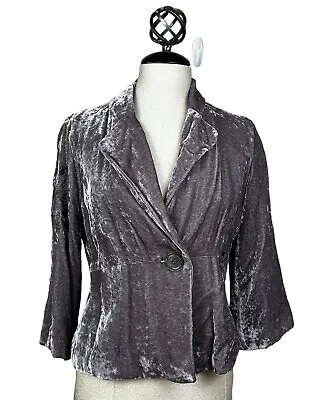 J Jill Womens Blazer Jacket Gray Purple Floral Embroidered Crushed Velvet Sz 6p • $24