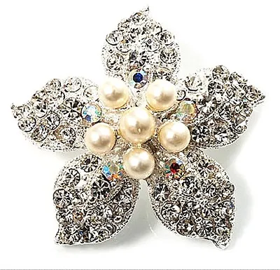 £5.50 • Buy Silver Plated Cream White Pearl Bridal Dress Shoes Wedding Brooch Pin Decoration