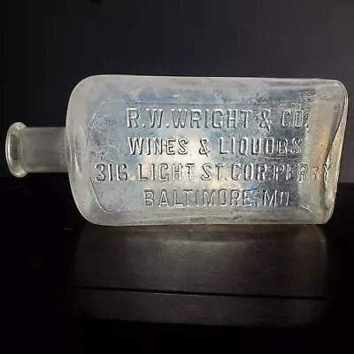 R. W. Wright & Co Wines & Liquors Baltimore MD Antique Whiskey Flask / Bottle • $15