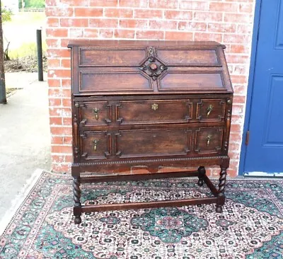 English Antique Oak Jacobean Front Drop Desk | Home Office Furniture • $1800