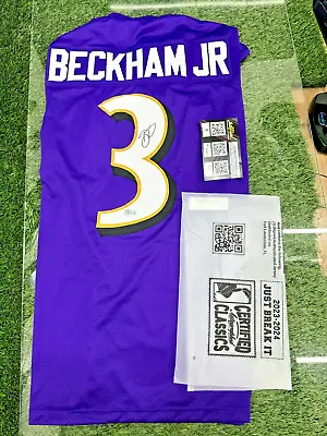 ODELL BECKHAM JR Baltimore Ravens Signed Football Custom Jersey Beckett COA • £96.50