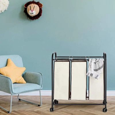 $35.99 • Buy Laundry Hamper Cart Laundry Baskets Organizer Sorter W/Wheels & 3 Removable Bags