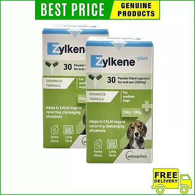 Zylkene Plus Calming Nutrition Supplement For Dogs 10-30 Kg 60 Capsules (GREEN) • $170.98