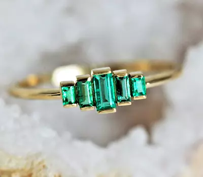 Multi Emerald Ring 10k Solid Gold Ring Gemstone Ring • $599.99