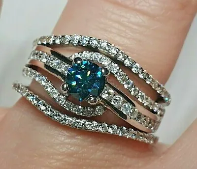 14k White Gold 0.5ct Irradiated Blue Diamond Micro Pave Engagement Ring Size 7 • $6999.99