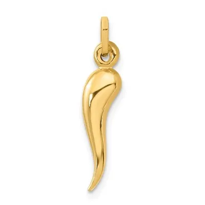 14K Yellow Gold Italian Horn Good Luck Cornicello Charm Pendant Necklace • £92.64