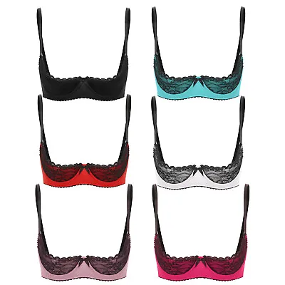 Womens Floral Lace Underwired Shelf Bra Sheer 1/2 Push Up Cup Bralette Bras Top • £5.51