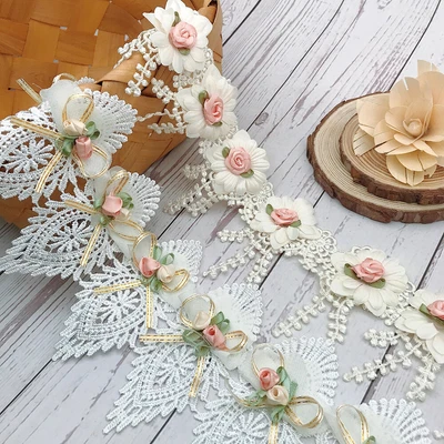£4.65 • Buy 1Yard Rose Flower Embroidered Trim Lace Ribbon Fabric DIY Wedding Dress Sewing