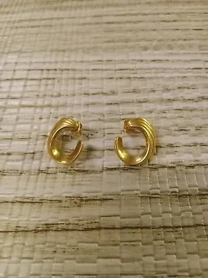 Earrings Pierced Gold Tone Open Hoop  C  Style MARKED MONET Vintage Fashion • $14.95