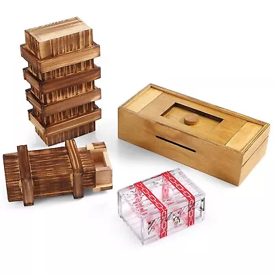 4 Pieces Wooden Puzzle Box Gift Card Wooden Puzzle Box Magic Money Case Holde... • $36.95