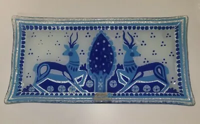 Andreas Meyer Judaica Blue Deer Fused Glass • Nahariya •Hand Made Israel •Signed • $46