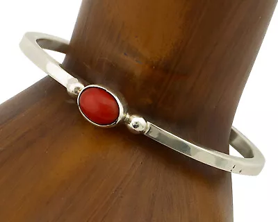 Navajo Bracelet .925 Silver Red Mediterranean Coral Native American Artist C90s • $150