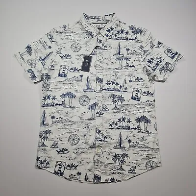 £13.49 • Buy Maine New England Mens Shirt White Medium Short Sleeves Tropical Print