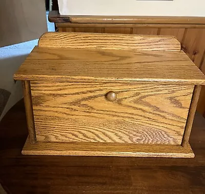 Vintage Wooden Drop Down BREAD BOX Solid Oak • $47.95