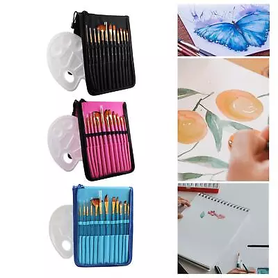 Paint Brush Set W/Carrying Case Detailing Art With 12 Brushes For Tempera • £8.90