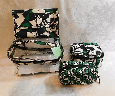 Vera Bradley Travel Cosmetic Set Imperial Rose 4 Pc. Pvc Clear Nwt Green White • $40.45