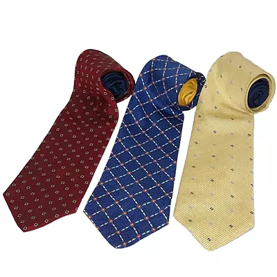 Tommy Hilfiger 100% Silk Neck Ties Lot Of 3 Red Blue Gold Geometric Made In USA • $18