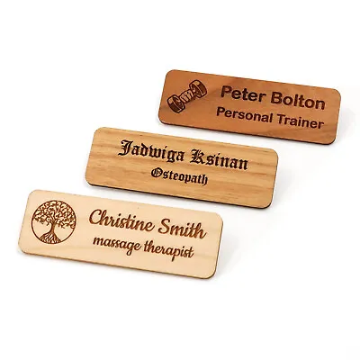 Personalised Wooden Eco Name Badge Staff ID With Pin | Design Your Custom Badge • £4.39