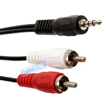3.5mm Stereo Jack To 2 Twin RED & WHITE RCA Phono Cable TV Aux Audio Music Lead • £2.95