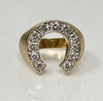 2Ct Round Cut Real Moissanite Men's Horseshoe Ring 14K Yellow Gold Silver Plated • $127.99