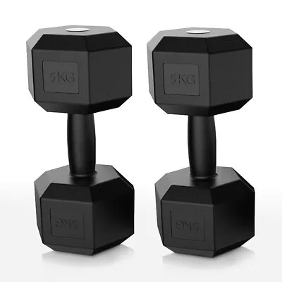 $36.99 • Buy 2x 5KG Rubber Hex Dumbbell Fitness Home Gym Exercise Strength Weight