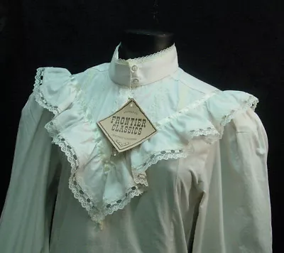 Cotton Blouse Victorian Vintage Style Ivory Clara Frontier S-3XL Free Brooch Inc • $41.99