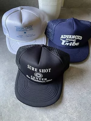 Lot Of 3 Vintage Trucker Mesh Snapback Advertising Promo Hat Cap 90s • $23.99