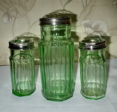 Set 3 Tender Heart Treasures Green Glass Jars Vases With Flower Frog Wire Lids • $25