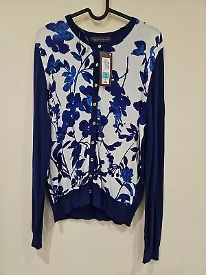 M&S Marks & Spencers Womens Soft Knit Floral Cardigan - Blue - Size 14 • £10.19