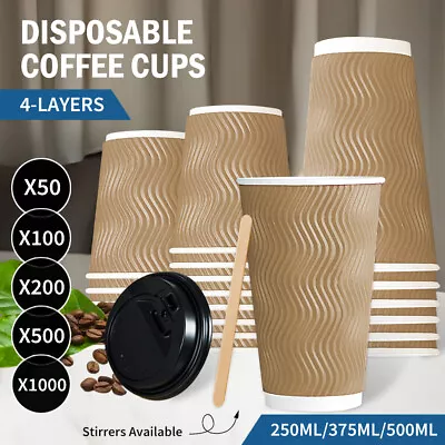Vivva Bulk Disposable Coffee Cups With Lids Healthy Paper Takeaway 8OZ/12OZ/16OZ • $12.59