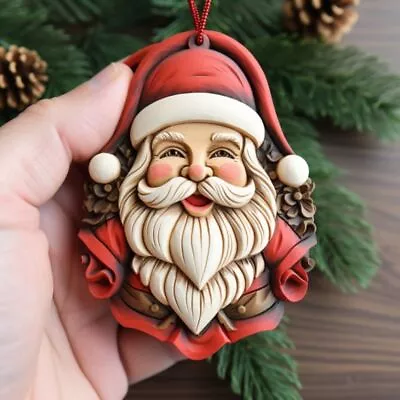 2D Flat Santa Claus Christmas Pendant Acrylic Xmas Snowflake Decorations  Party • $8.31