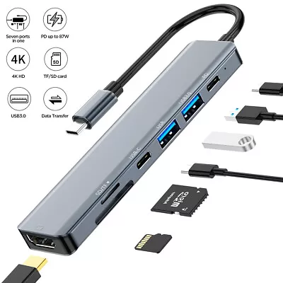 $24.99 • Buy 7-in-1 USB C Hub Multiport Adapter Ethernet For Mac, Windows Chromebook, Dell 
