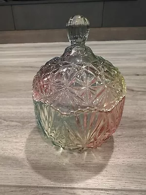 Beautiful Embossed Glass Candy Jar W/ Lid Jewelry Box Candy Buffet Jar Storage • £14.49