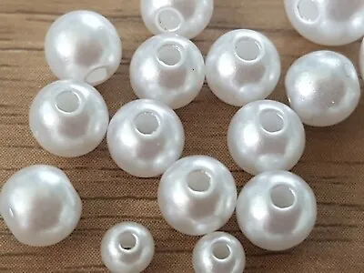£2.29 • Buy 100 Quality Faux PEARL BEADS 4mm 5mm 6mm 8mm Crafts-Sewing Jewellery-Wedding UK