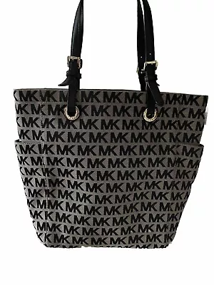 Michael Kors Signature Jet Set Beige Black Shoulder Bag Tote Monogram MKPurse • $49