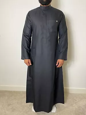 Men's Oxford Fabric Black Saudi Arab Islamic Clothing Thobe Jubba Abaya • £27.99