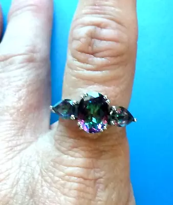  Mystic Topaz W/ White Zircon Ring     STS -925     Size 8      ***Discounted*** • $10.29