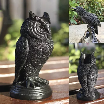 Owl Candlestick Holder Resin Crow Figurine Candlestick Stand Black Candle FltMP • £15.35