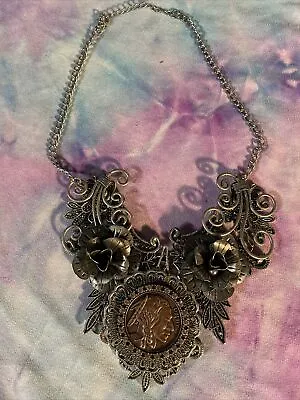 RETRO STEAMPUNK Necklace With Flower Indian Head Coin Liberty ACB • $23.74