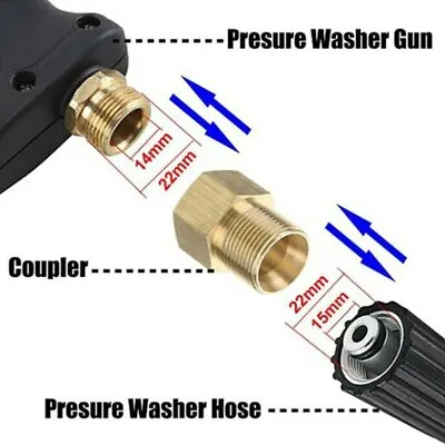 M22 15mm Male Thread To M22 14mm Female Brass Metric Adapter For Pressure Washer • $5.99