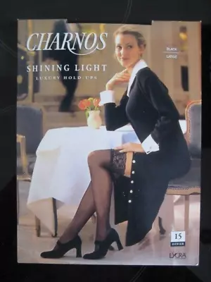 Charnos Shining Light Luxury Hold Ups Nylons Black Lace Top Stockings Large 15d • £14.99