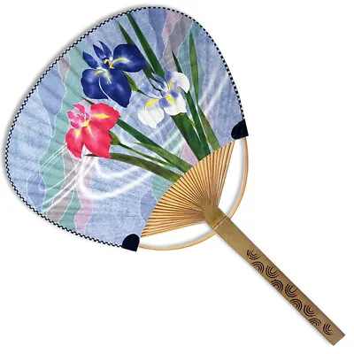 Japanese Uchiwa Flat Fan Hand Held Bamboo Handle Ayame Iris Flower Made In Japan • $12.95