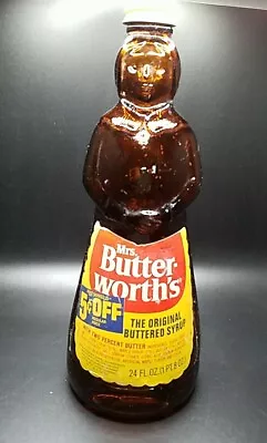 Vintage Mrs. Butterworth's Syrup Bottle Glass 24 Oz 5 Cents Off Label 1969  • $15