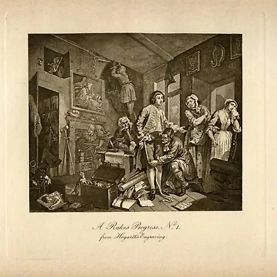 William Hogarth A RAKES PROGRESS Man With Tailor In Shop 1891 Vintage Art Print • $22