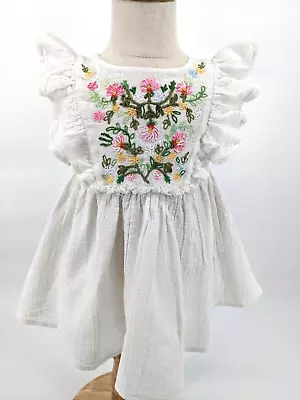 Mimi & Maggie White Muslin Cotton Embroidered Dress Baby Girl 2T • $7.99